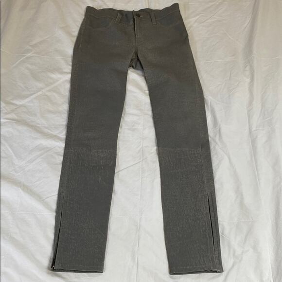 J Brand | Gray Patterned 100% Lamb Leather Jeans Zipper at cuffs Moto Rockstar - Picture 1 of 10